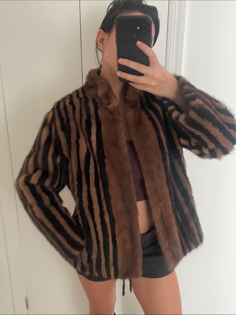 Mink Brown & Black Striped Fur Jacket